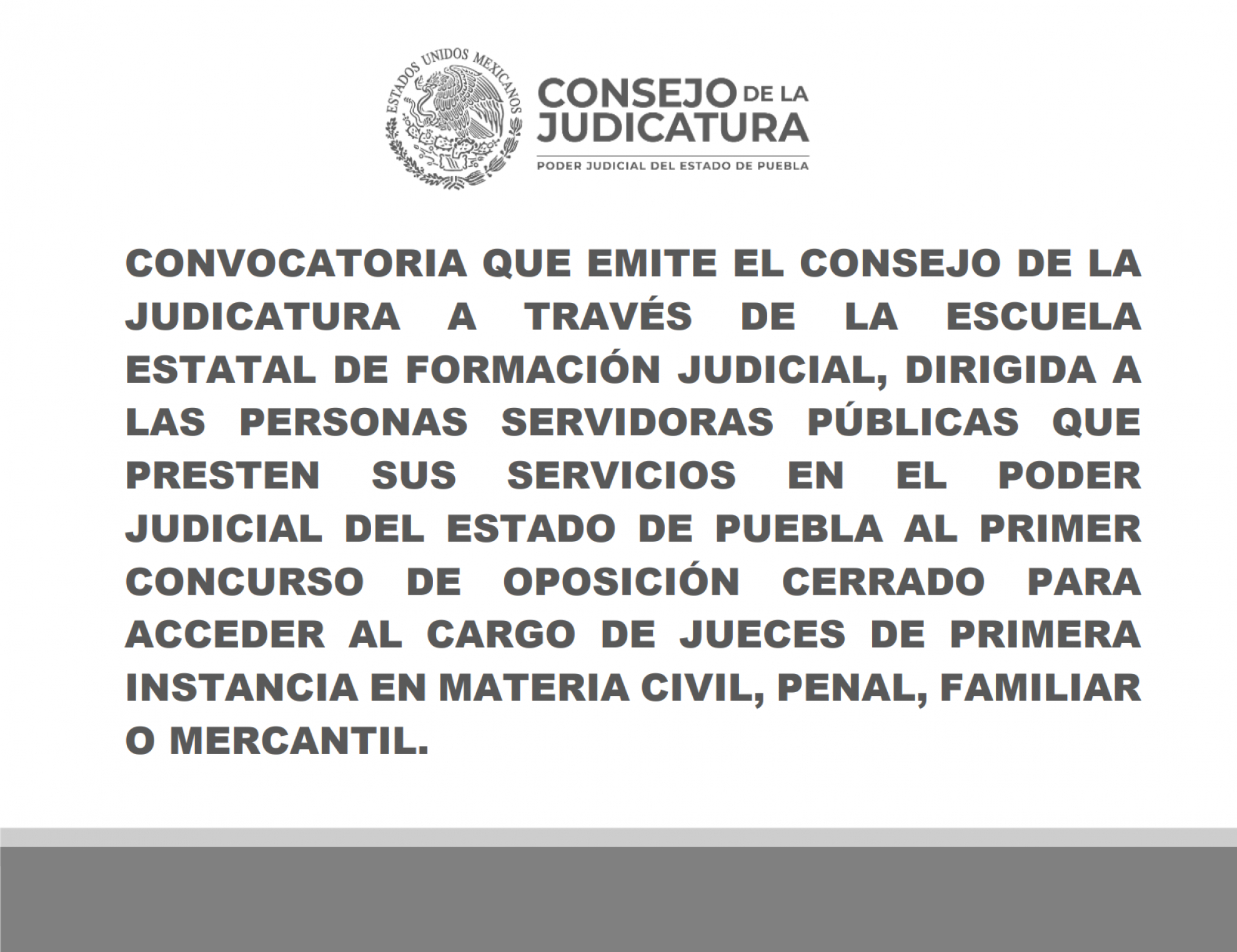 Convocatoria a las Personas Servidoras Públicas que presten sus Servicios en el Poder Judicial al Primer Concurso de Oposición Cerrado para Acceder al Cargo de Jueces de Primera Instancia