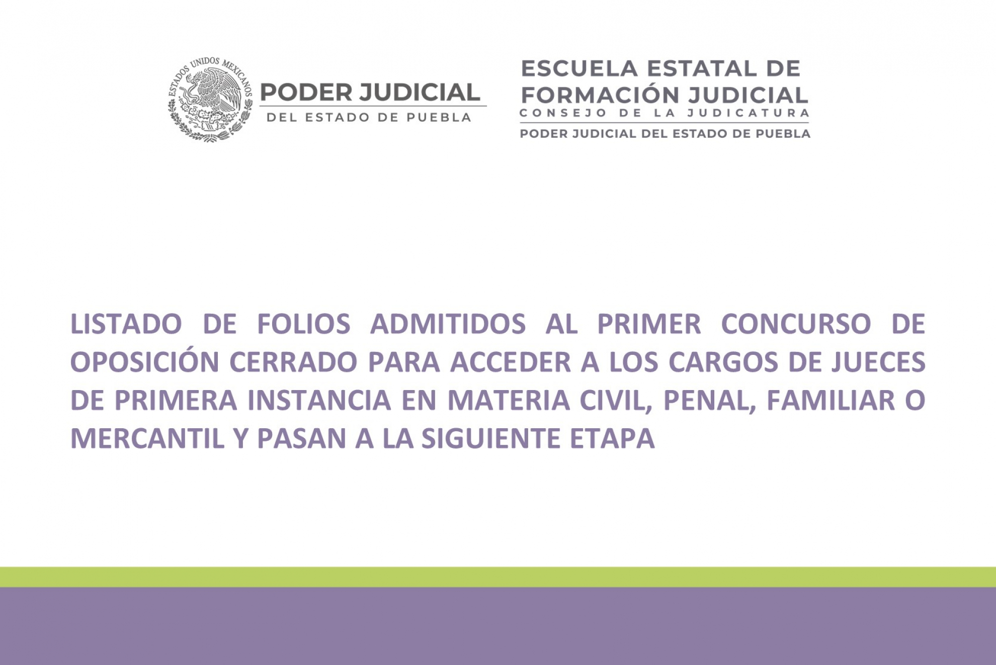Listado de Folios Admitidos al Primer Concurso de Oposición Cerrado para Acceder a los Cargos Disponibles